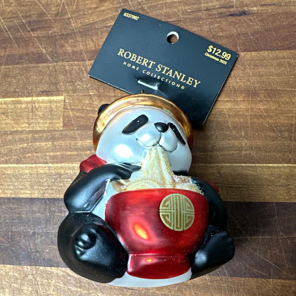 Robert Stanley Glass Hanging Christmas Panda Ornament Multicolor 4in